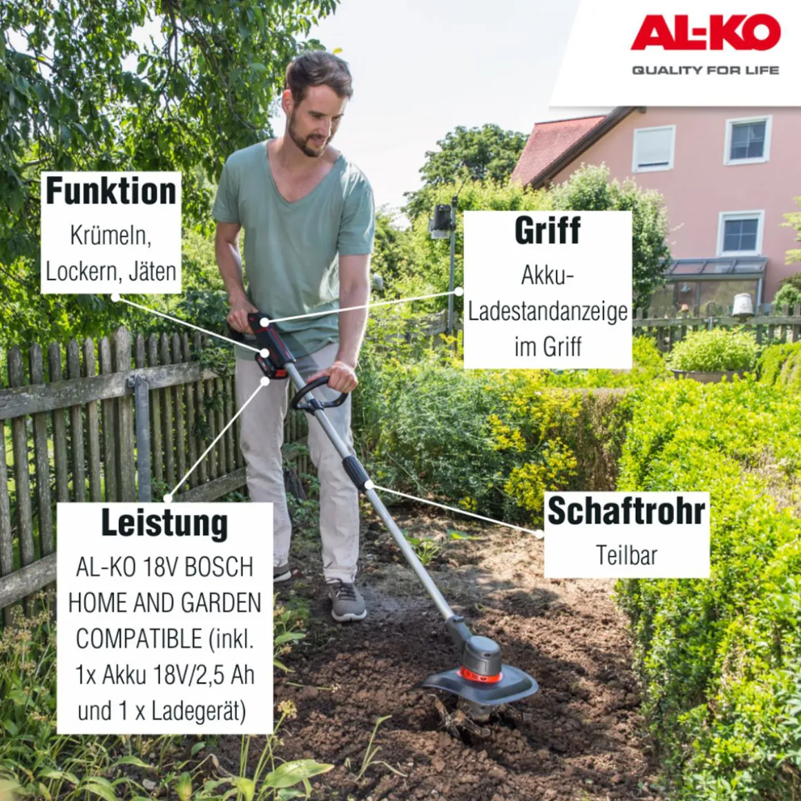 AL-KO Akku-Bodenhacke 18 VTL 1820 inkl Akku