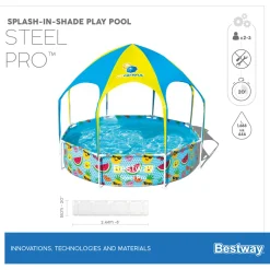 Bestway Stahlwandpool Splash-in-Shade mit Sonnendach 244 x 51 cm bunt