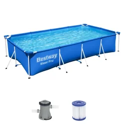 Bestway Steel Pro Frame Pool-Set mit Filterpumpe 400 x 211 x 81 cm blau eckig