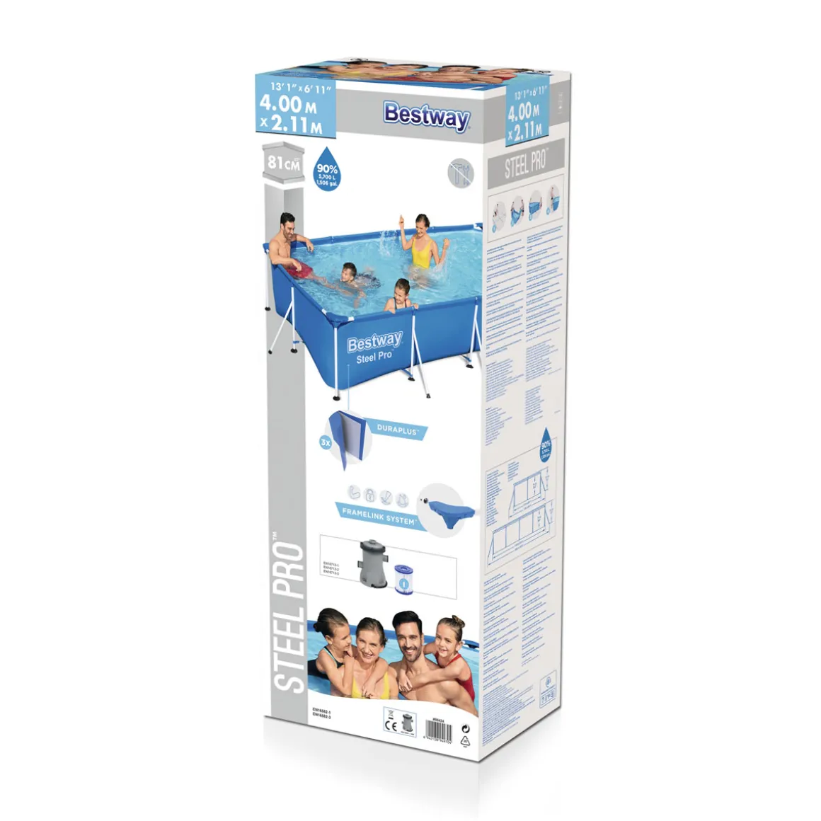 Bestway Steel Pro Frame Pool-Set mit Filterpumpe 400 x 211 x 81 cm blau eckig