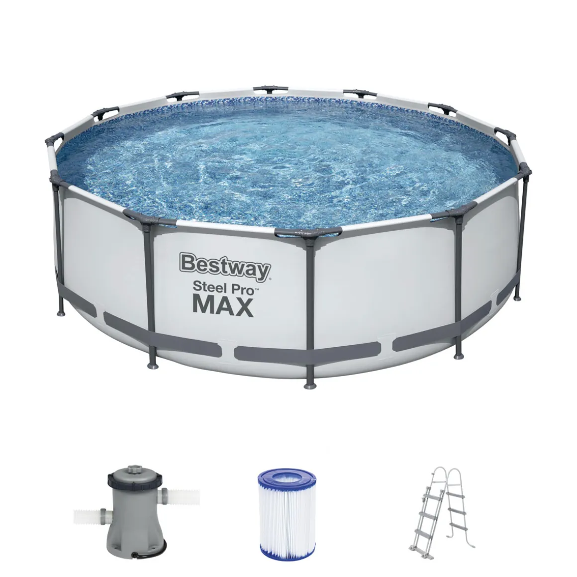 Bestway Steel Pro Max Frame-Pool-Set mit Filterpumpe Durchmesser 366 x 100 cm grau