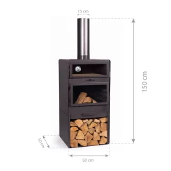 CookKing Terrassenofen Vento Plus inkl. Pizzaofen 50x50x150cm Schwarz
