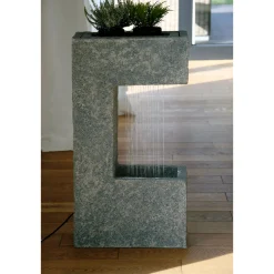 dobar Design-Gartenbrunnen mit Pflanzkasten 20,5 x 70 x 39 cm grau
