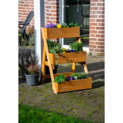 dobar Dreistufige Pflanztreppe 70 x 90 x 60 cm braun