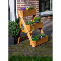 dobar Dreistufige Pflanztreppe 70 x 90 x 60 cm braun