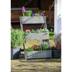 dobar Dreistufige Pflanztreppe 70 x 90 x 60 cm grau