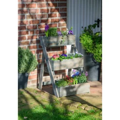 dobar Dreistufige Pflanztreppe 70 x 90 x 60 cm grau
