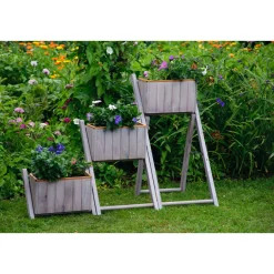 dobar Pflanztreppe ausklappbar 41 x 85 x 55 cm grau Kiefer grau