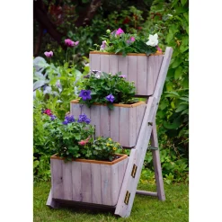 dobar Pflanztreppe ausklappbar 41 x 85 x 55 cm grau Kiefer grau