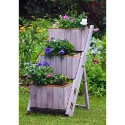 dobar Pflanztreppe ausklappbar 41 x 85 x 55 cm grau Kiefer grau