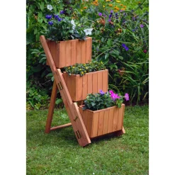 dobar Pflanztreppe ausklappbar 41 x 85 x 55 cm grau Kiefer braun