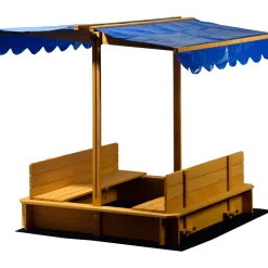 dobar Sandkasten mit schwenkbarem Dach 120 x 120 x 120 cm hellbraun