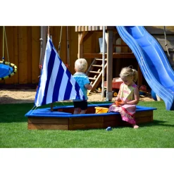 dobar Sandkasten Schiff-Form 180 x 96 x 125 cm blau-weiß gestreift