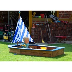 dobar Sandkasten Schiff-Form 180 x 96 x 125 cm blau-weiß gestreift