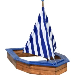 dobar Sandkasten Schiff-Form 180 x 96 x 125 cm blau-weiß gestreift