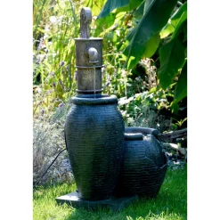 dobar XL Design-Gartenbrunnen mit LEDs 84 x 38,5 x 47,5 cm braun