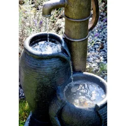 dobar XL Design-Gartenbrunnen mit LEDs 84 x 38,5 x 47,5 cm braun