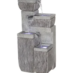 dobar XL Design-Gartenbrunnen mit LEDs 32,3 x 80,3 x 38,7 cm grau