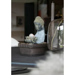 dobar Zimmerbrunnen mit Buddha 20,5 x 27 x 16,5 cm grau-schwarz