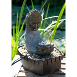 dobar Zimmerbrunnen mit Buddha 20,5 x 27 x 16,5 cm grau-schwarz