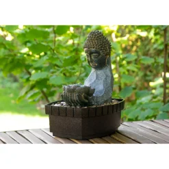 dobar Zimmerbrunnen mit Buddha 20,5 x 27 x 16,5 cm grau-schwarz
