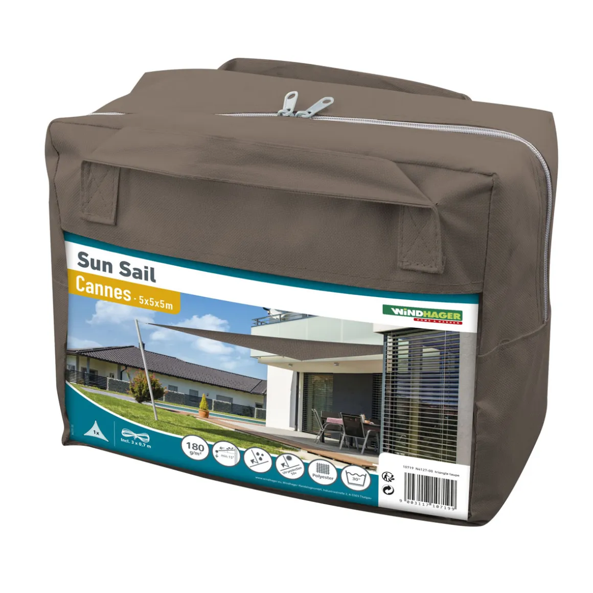 Dreieck-Segel Cannes 5 x 5 x 5 m taupe