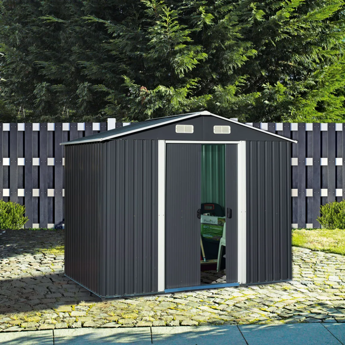 Durabil Gerätehaus Moritz carbon und weiß 204 x 186 x 132 cm