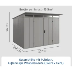 EcoStar Gerätehaus Elegant-PTyp 3RAL9007 2 flg