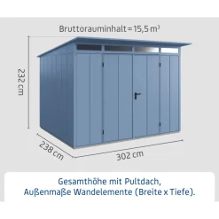 EcoStar Gerätehaus Elegant-PTyp 3RAL5014 2 flg