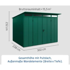 EcoStar Gerätehaus Elegant-PTyp 3RAL6005 2 flg