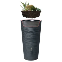 Garantia Regentonne Natura 2in1 210 Liter graphite grey inkl. Pflanzschale