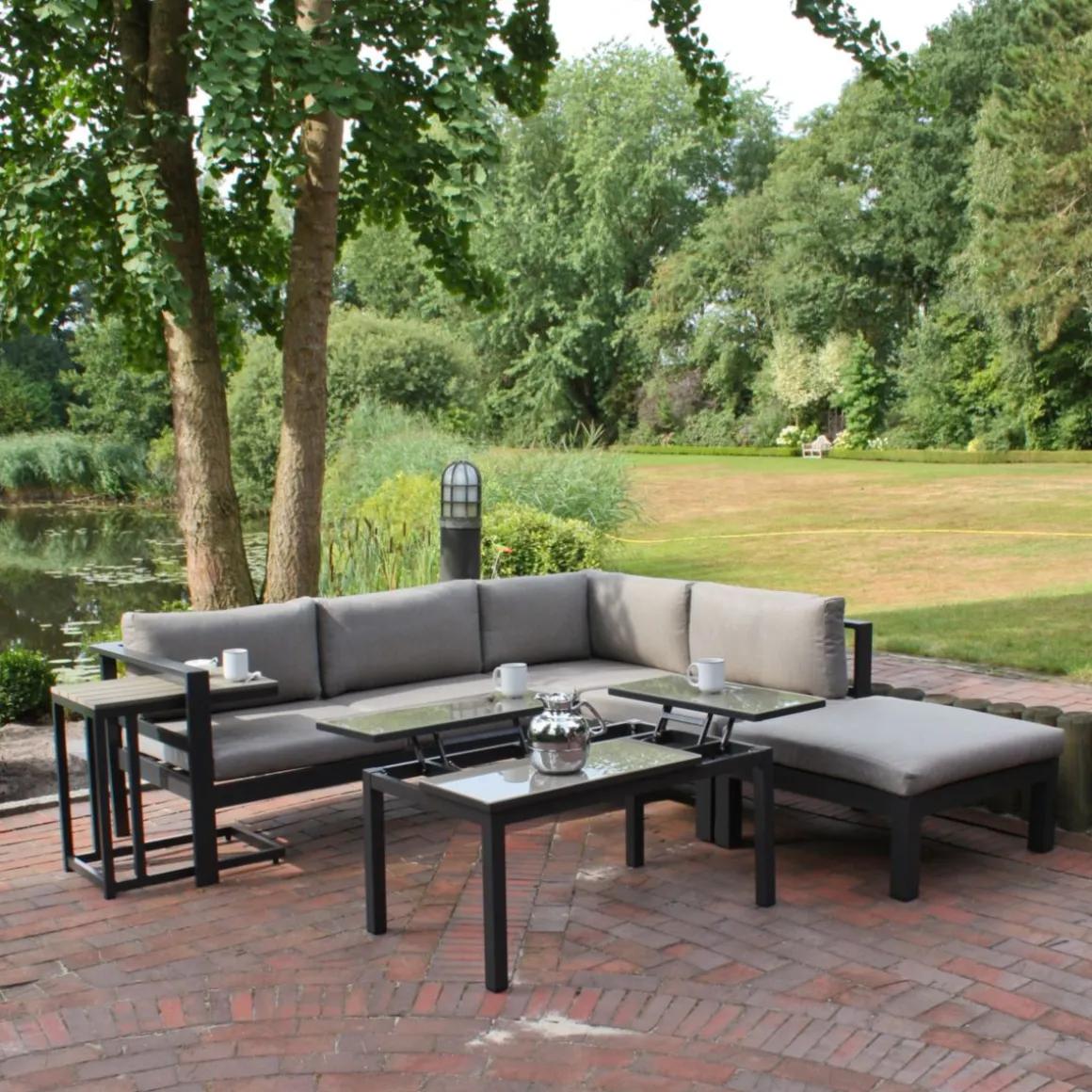 Garden Pleasure Lounge-Eckgruppe MIRANDA, 5-tlg. Alu / Olefin / Nonwood, grau