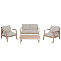 Garden Pleasure Lounge-Set SAN MATEO, 4-teilig, Eukalyptus,Geflecht,Polyester100%