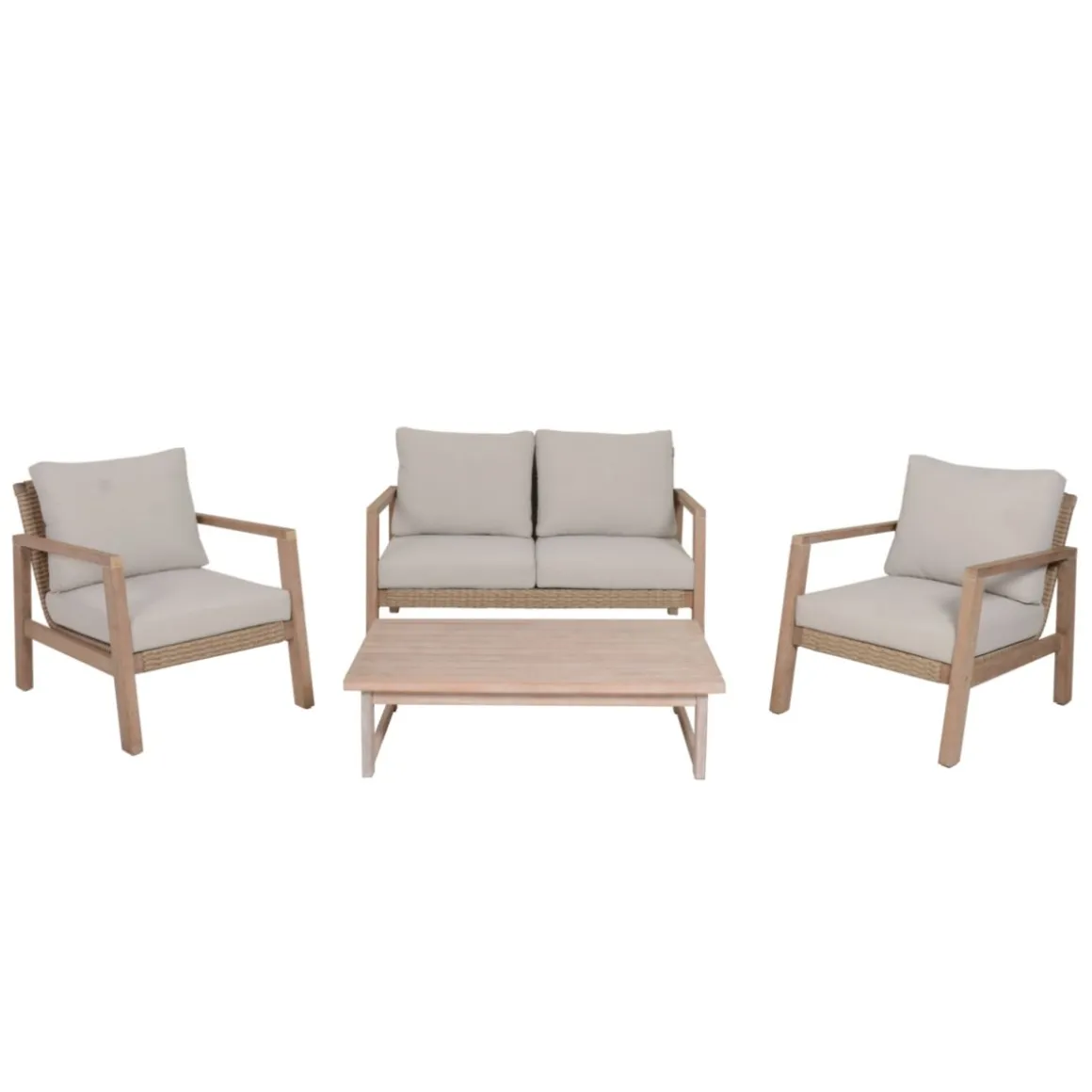 Garden Pleasure Lounge-Set SAN MATEO, 4-teilig, Eukalyptus,Geflecht,Polyester100%