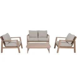 Garden Pleasure Lounge-Set SAN MATEO, 4-teilig, Eukalyptus,Geflecht,Polyester100%