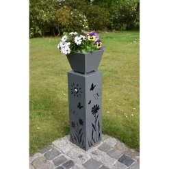 Garden Pleasure Pflanzsäule mit Blumenmotiv NOVELLA Eisen, grau,