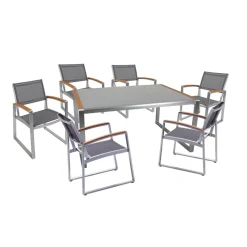 Garden Pleasure Tischgruppe AVA 7-tlg. Aluminium, Nonwood, Kunststoffgewebe