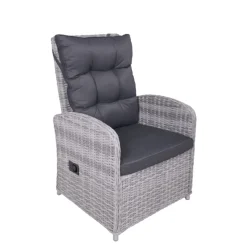 Garden Pleasure Tischgruppe LYON, 6-tlg., grau Alu / Kunststoffgeflecht, halbrund