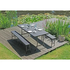 Garden Pleasure Tisch-Set VENTANA, 3-teilig Stahl / Kunststoff HDPE, schwarz