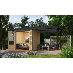 Gartenhaus "Jupiter A" SET naturbelassen / anthrazit, Anbaudach