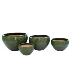 Haveson Pflanzschale Feine Rille grün glasiert Durchmesser 42 x 26 cm