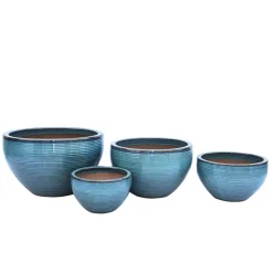 Haveson Pflanzschale Feine Rille türkis glasiert Durchmesser 35 x 22 cm