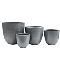 Haveson Pflanztopf Feine Rille 34 x 32 cm grau glasiert