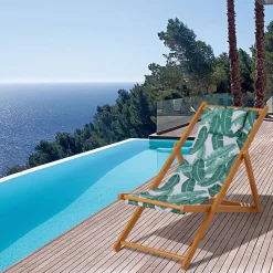 Haveson Strandstuhl Palmenblatt Hartholz mit Kopfkissen klappbar