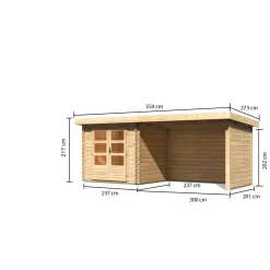 Karibu Blockbohlenhaus Bastrup 2 naturbelassen mit Anbaudach und Seiten