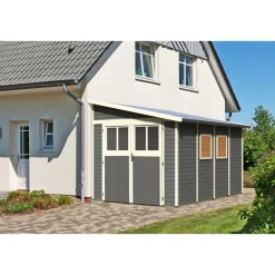 Karibu Blockbohlenhaus Bomlitz 4 terragrau