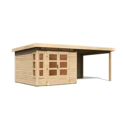 Karibu Blockbohlenhaus Kastorf 6 naturbelassen mit Anbaudach und Rückwand