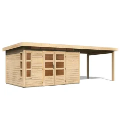 Karibu Blockbohlenhaus Kastorf 7 naturbelassen mit Anbaudach