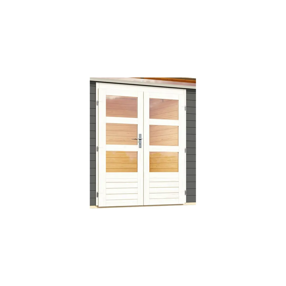 Karibu Blockbohlenhaus Kastorf 6 terragrau mit Anbaudach