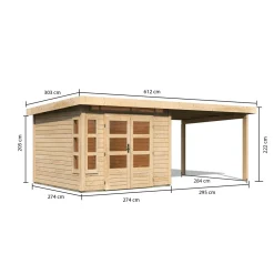 Karibu Blockbohlenhaus Kastorf 6 naturbelassen mit Anbaudach